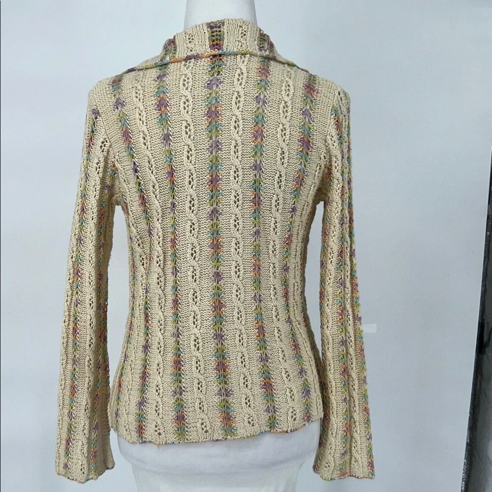 Sigrid Olsen Sport Silk Blend Crochet Knit Cardigan Pastel Open Front Size S - Picture 5 of 12